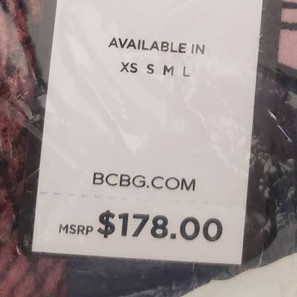 New BCBGMaxAzria XS Silky Wrap Peplum Blouse Top Geo Chevron Print Red Teal L/S - Picture 13 of 13